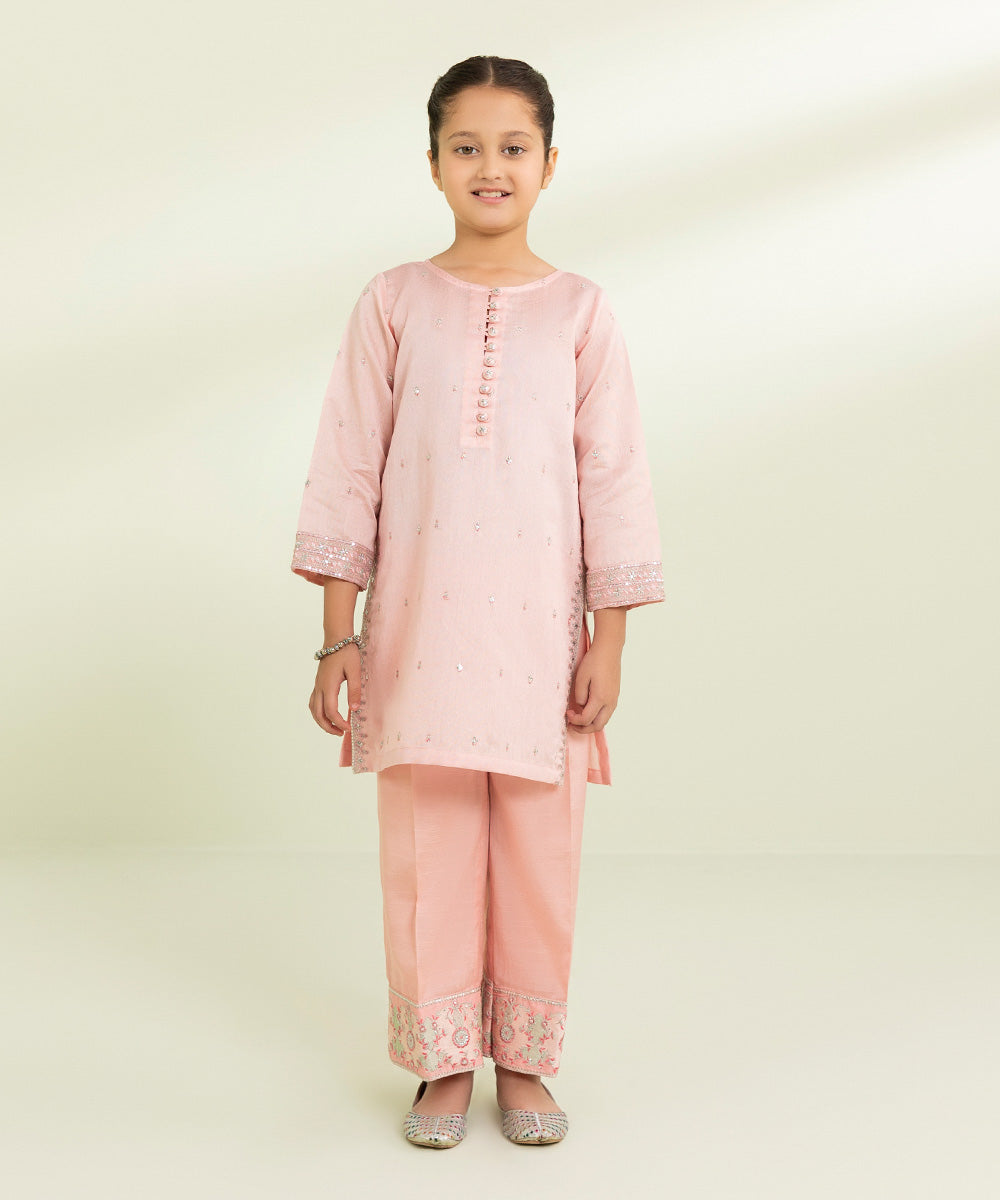 2 Piece Embroidered Cotton Net Suit