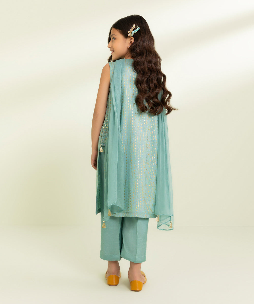 3 PC - Embroidered Raw Silk Suit