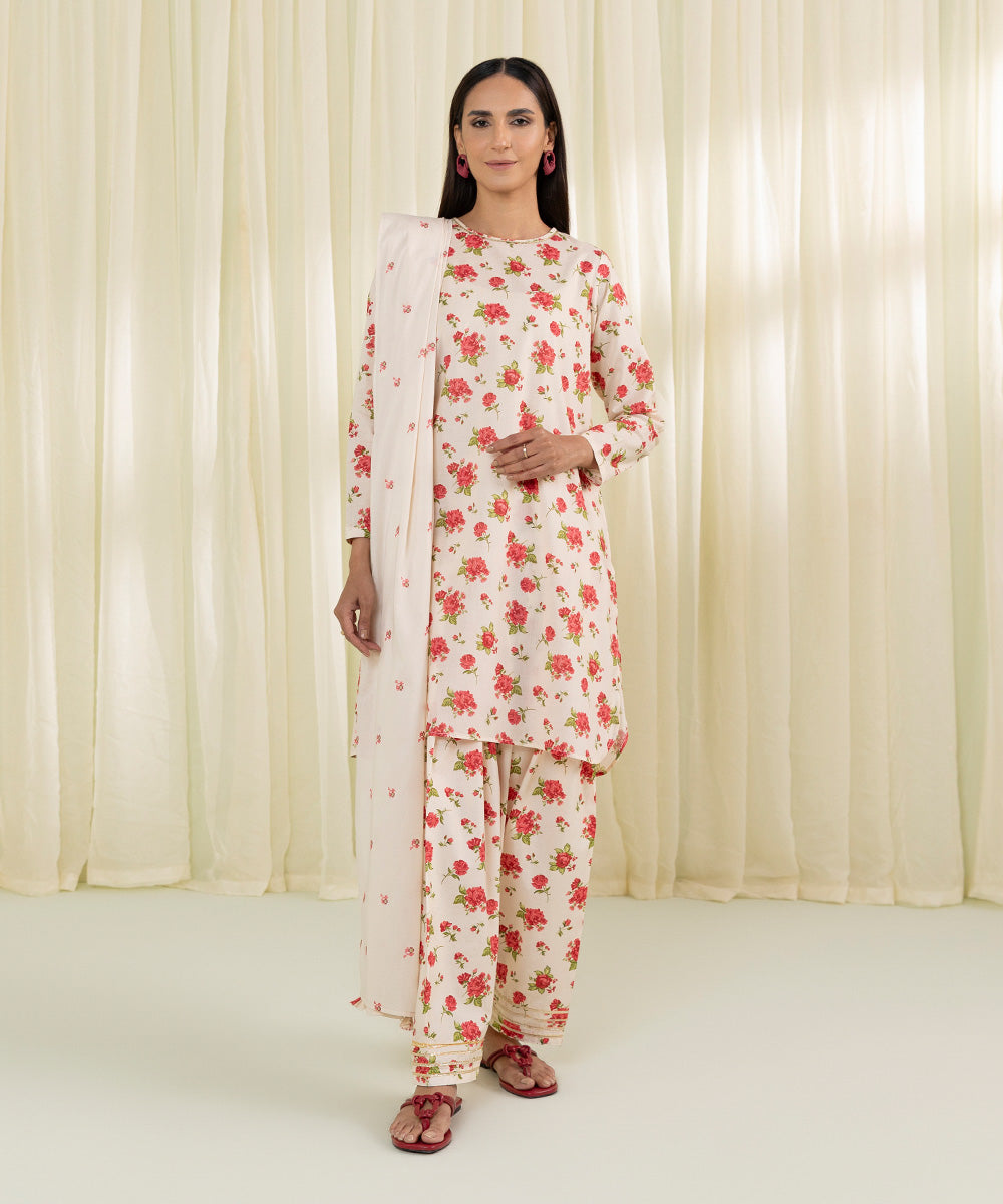 3 Piece - Floral Print Lawn Suit