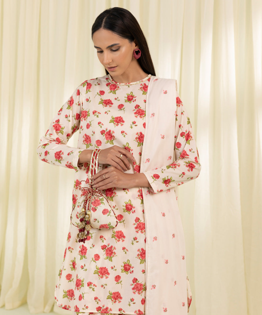 3 Piece - Floral Print Lawn Suit