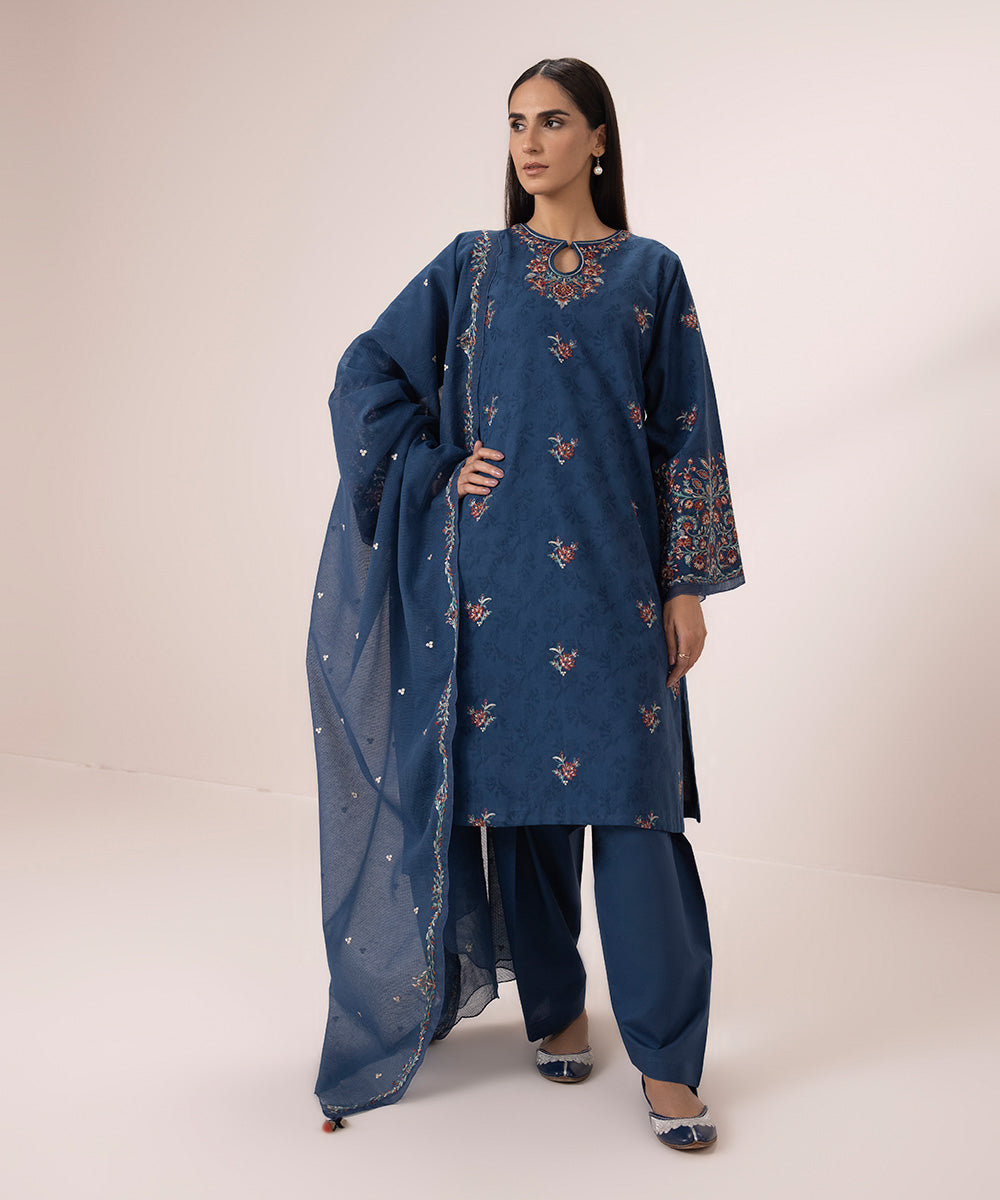 3 Piece Jacquard Embroidered Suit