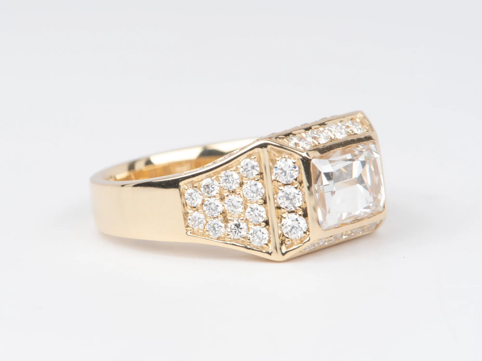 3.17ctw Old European Cut Diamond Wide Band Ring 14K Gold - Certified