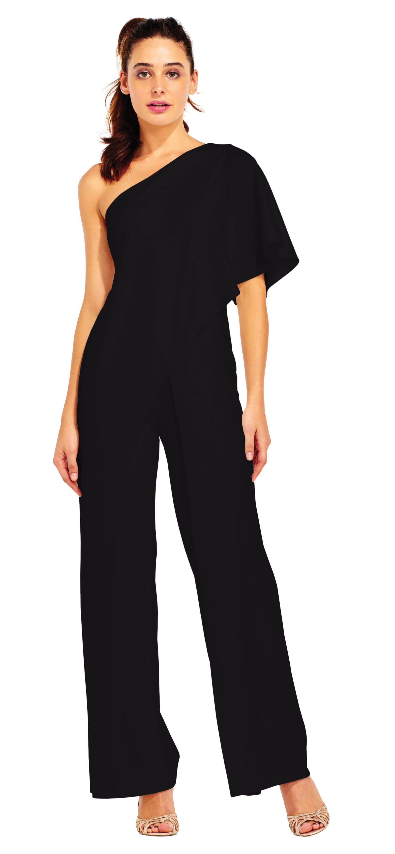 Adrianna Papell One Shoulder Cape Jumpsuit (AP1E201788)