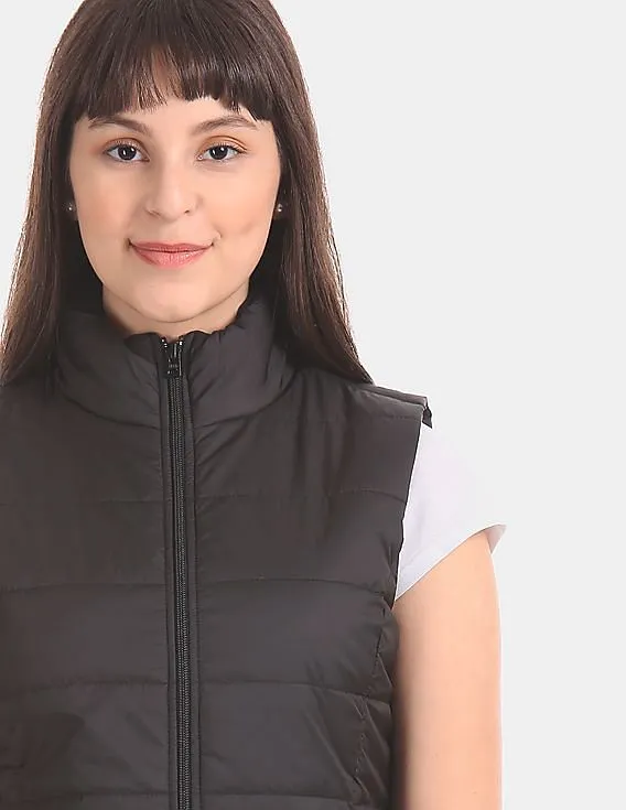 Black High Neck Puffer Vest from Aeropostale