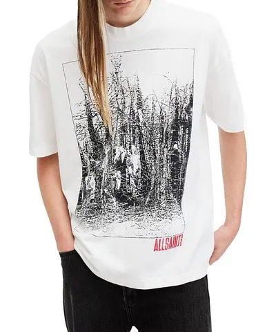 Allsaints Oversized Crewneck Tee with Bracken Graphic