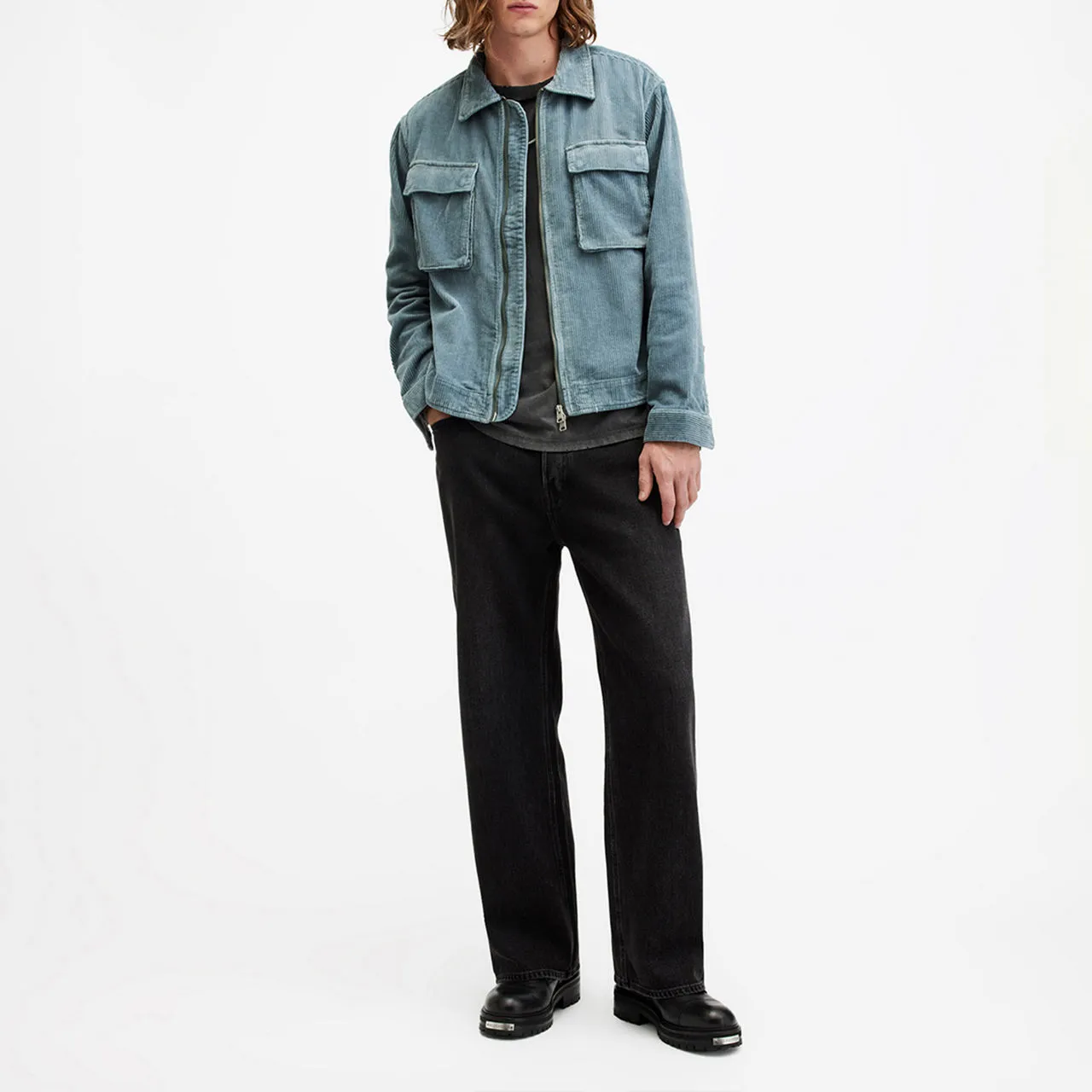 Blue Clifton Cropped Corduroy Jacket by ALLSAINTS