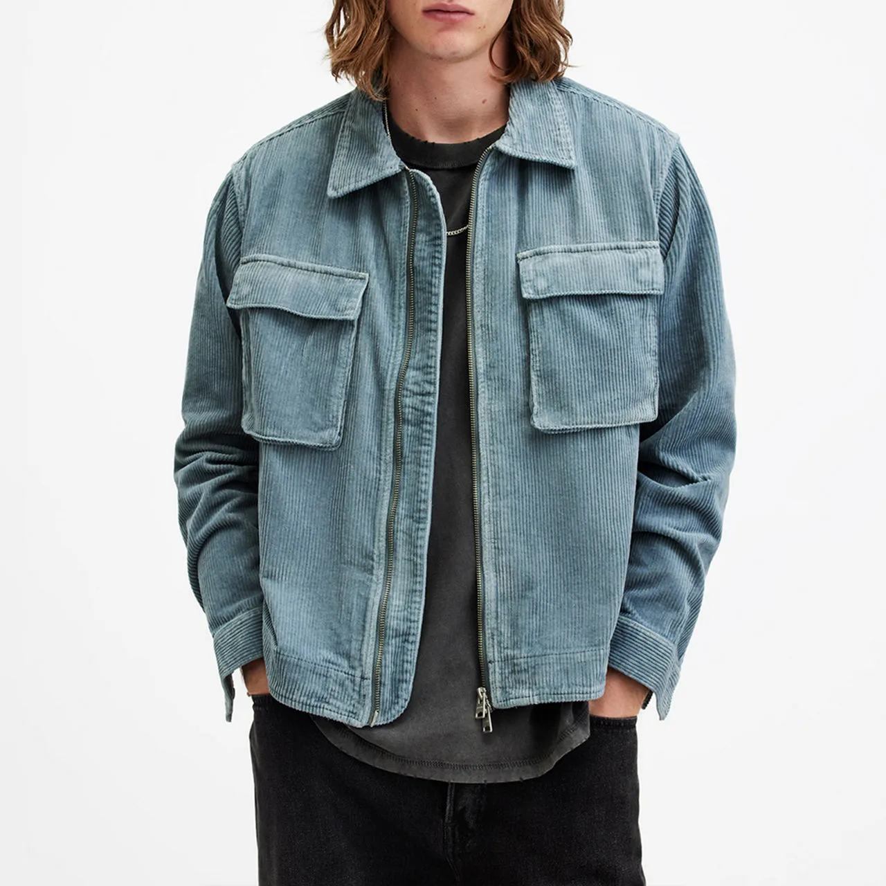 Blue Clifton Cropped Corduroy Jacket by ALLSAINTS