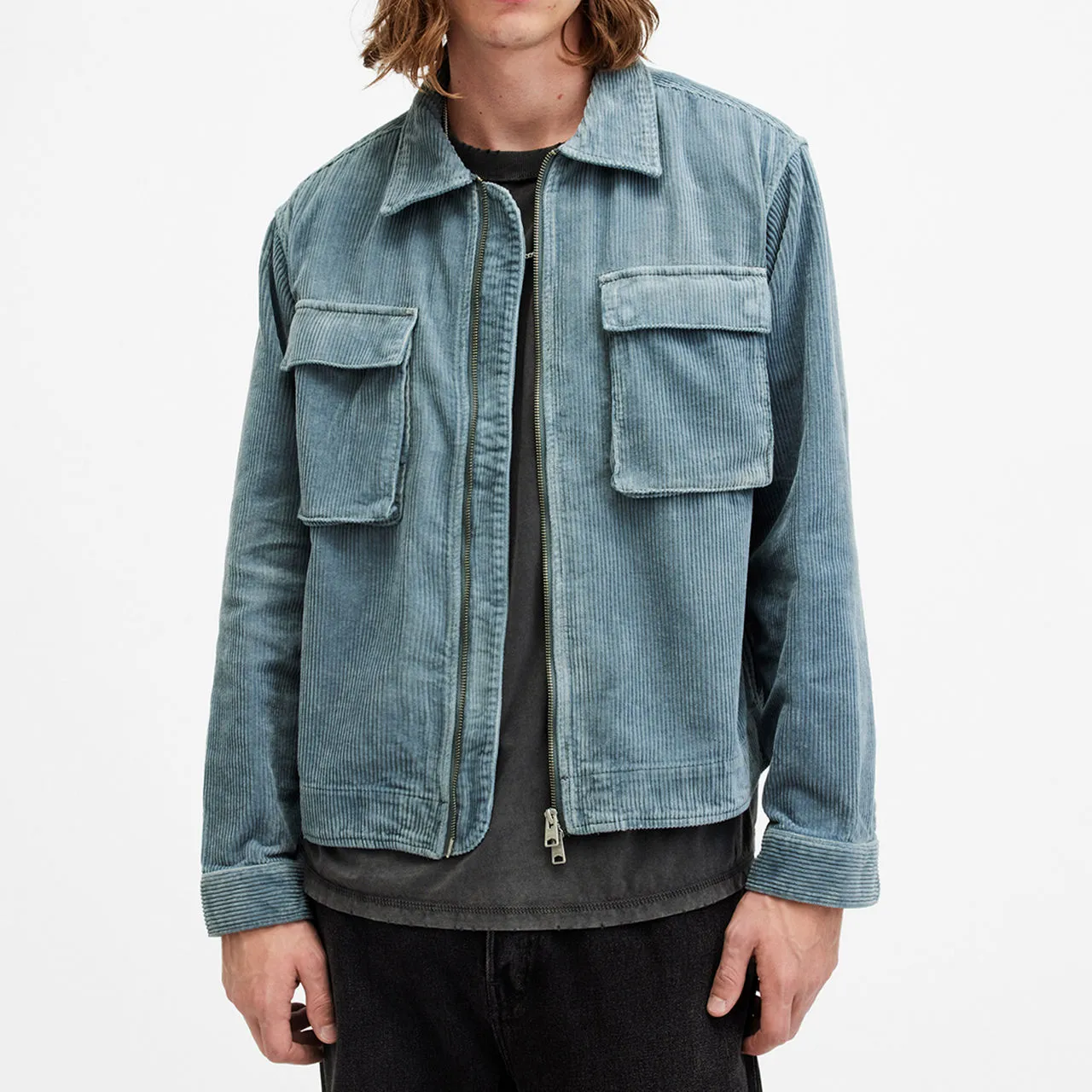 Blue Clifton Cropped Corduroy Jacket by ALLSAINTS