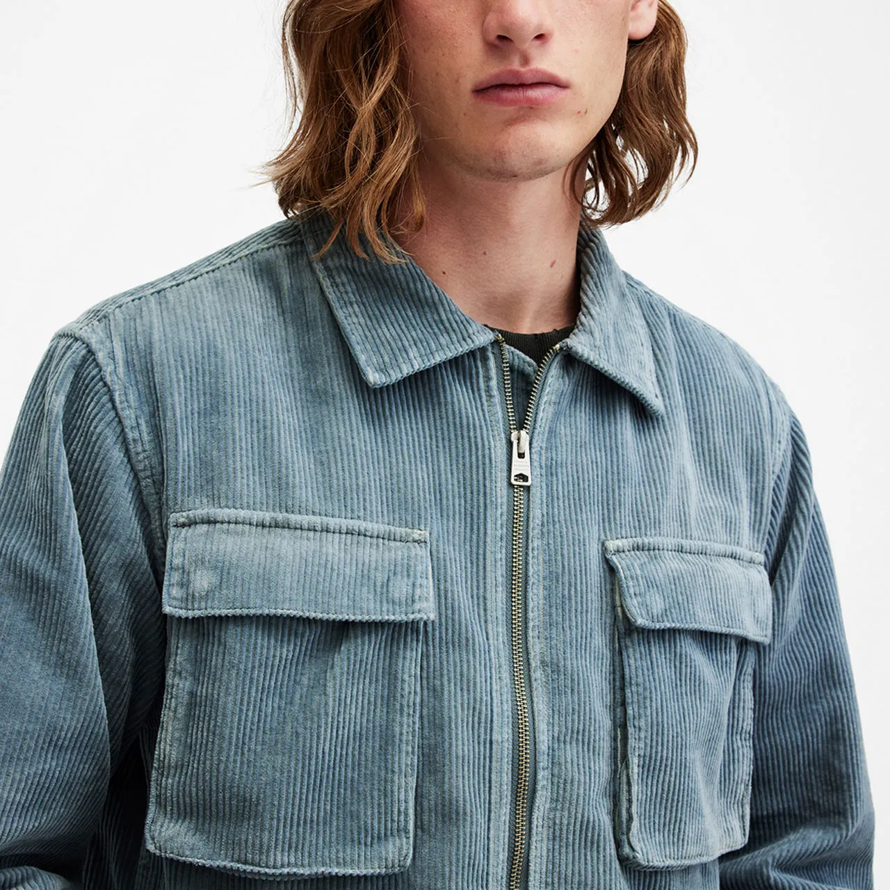 Blue Clifton Cropped Corduroy Jacket by ALLSAINTS