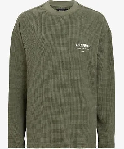 Allsaints Fleur Green Crypt logo-print organic-cotton jumper in relaxed-fit for Men