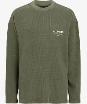 Allsaints Fleur Green Crypt logo-print organic-cotton jumper in relaxed-fit for Men