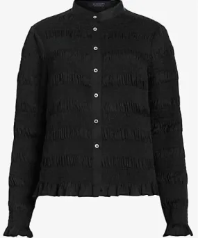 Allsaints Women's Black Meg Relaxed Fit Smocked Recycled Polyester Shirt