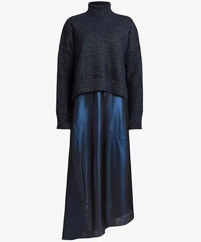 Allsaints Womens Midnight Blue Amos 2-in-1 Sparkle Wool-Blend Maxi Dress