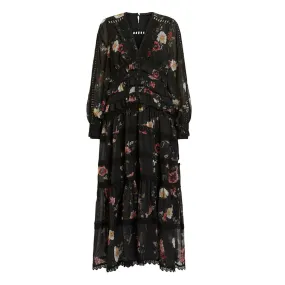 Black ALLSAINTS Zora Floral Tiered Dress