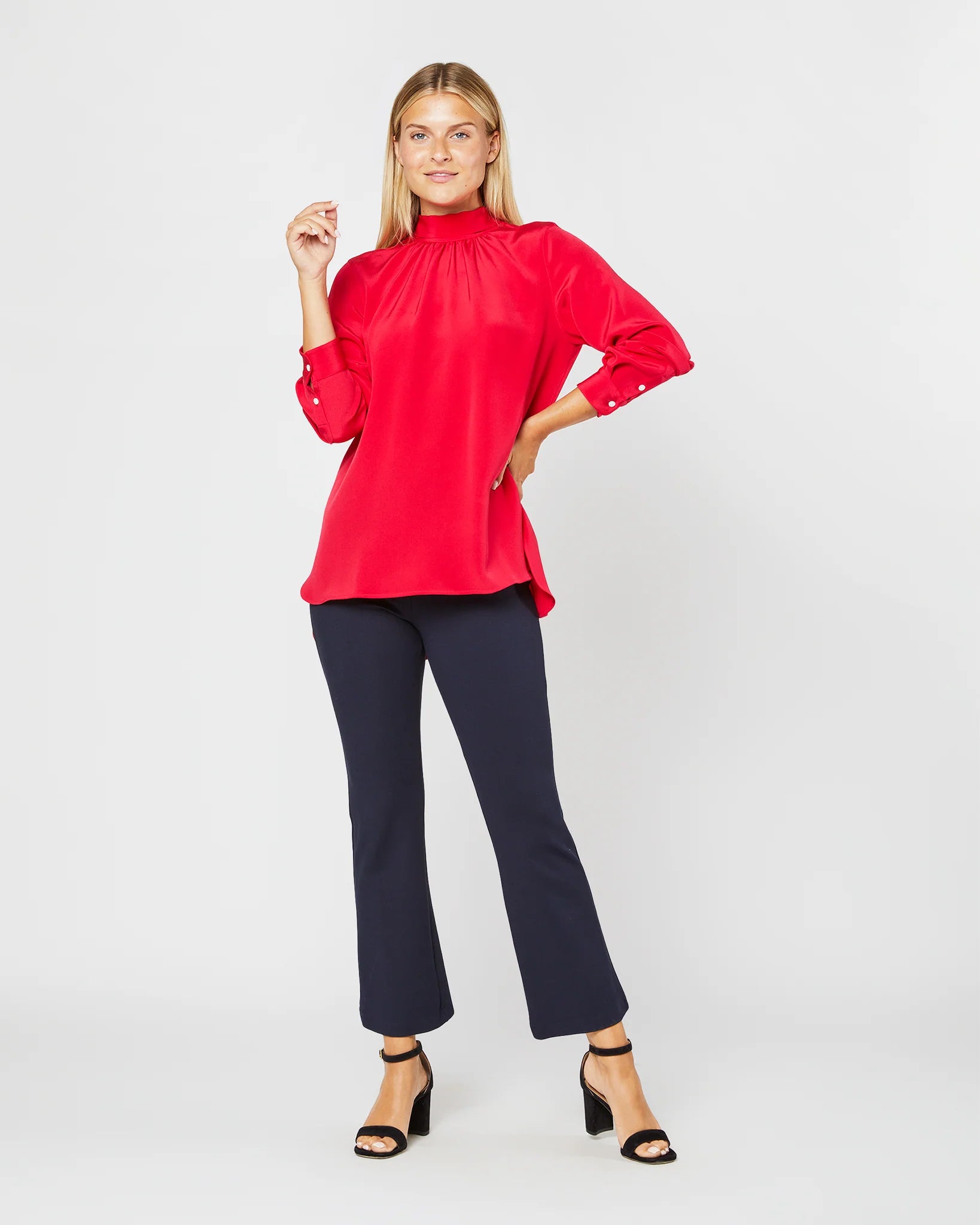 Ann Mashburn Red Silk Tie Neck Blouse