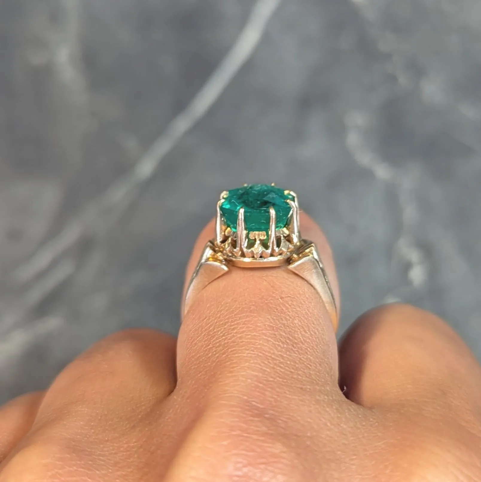 Antique Victorian 14KT Yellow Gold Crown Solitaire Ring GIA Certified - 3.60 CTW Colombian Emerald