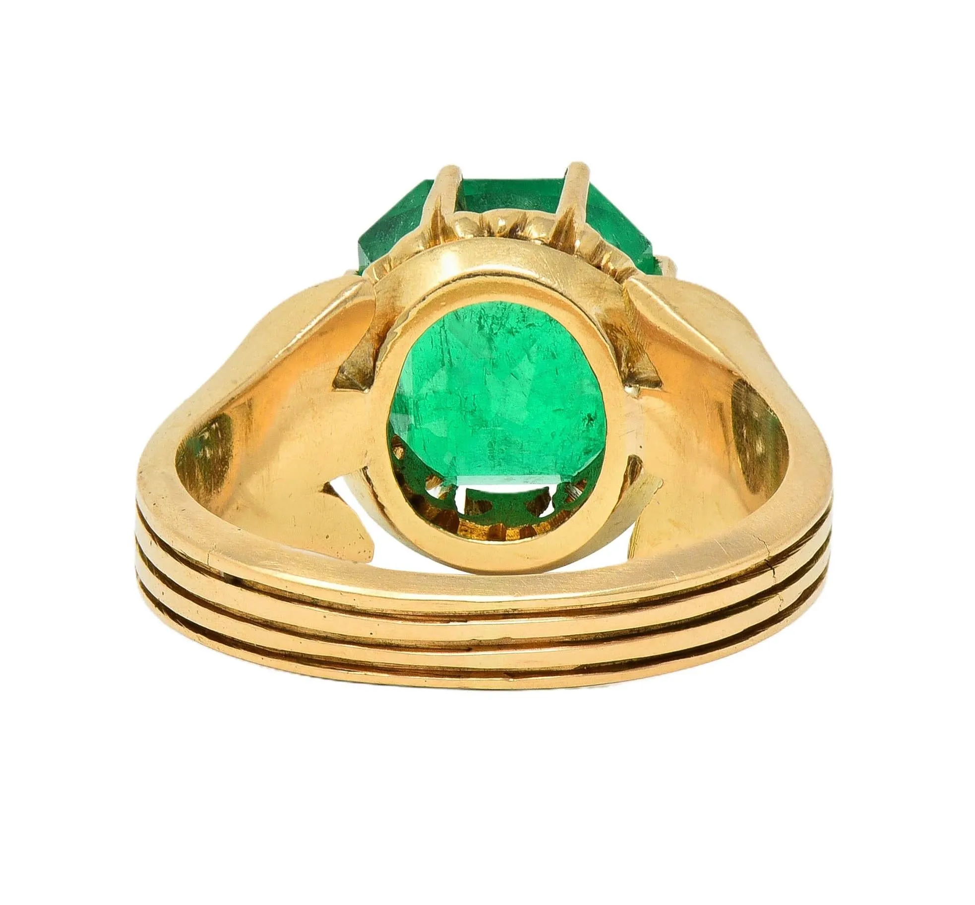 Antique Victorian 14KT Yellow Gold Crown Solitaire Ring GIA Certified - 3.60 CTW Colombian Emerald