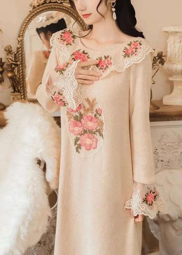 Apricot Floral Patchwork Tulle Knit Sweater | Long Sleeve | Spring | HA1054