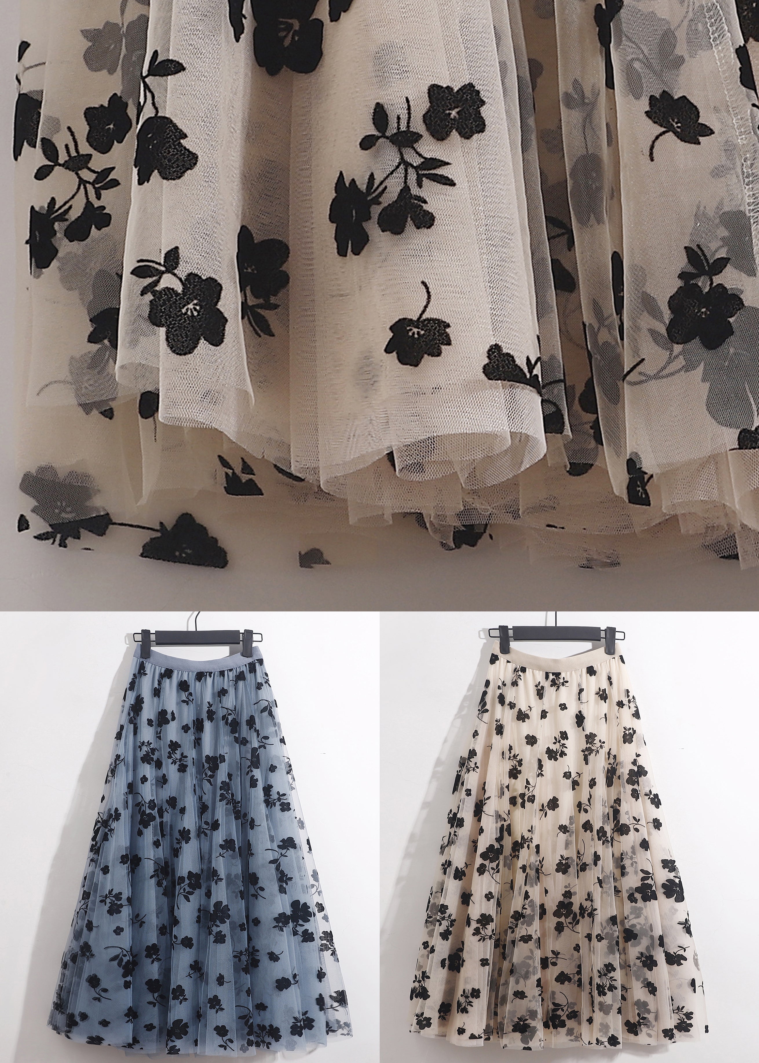 Apricot Tulle Skirts, High Waist, Wrinkled, AS1040