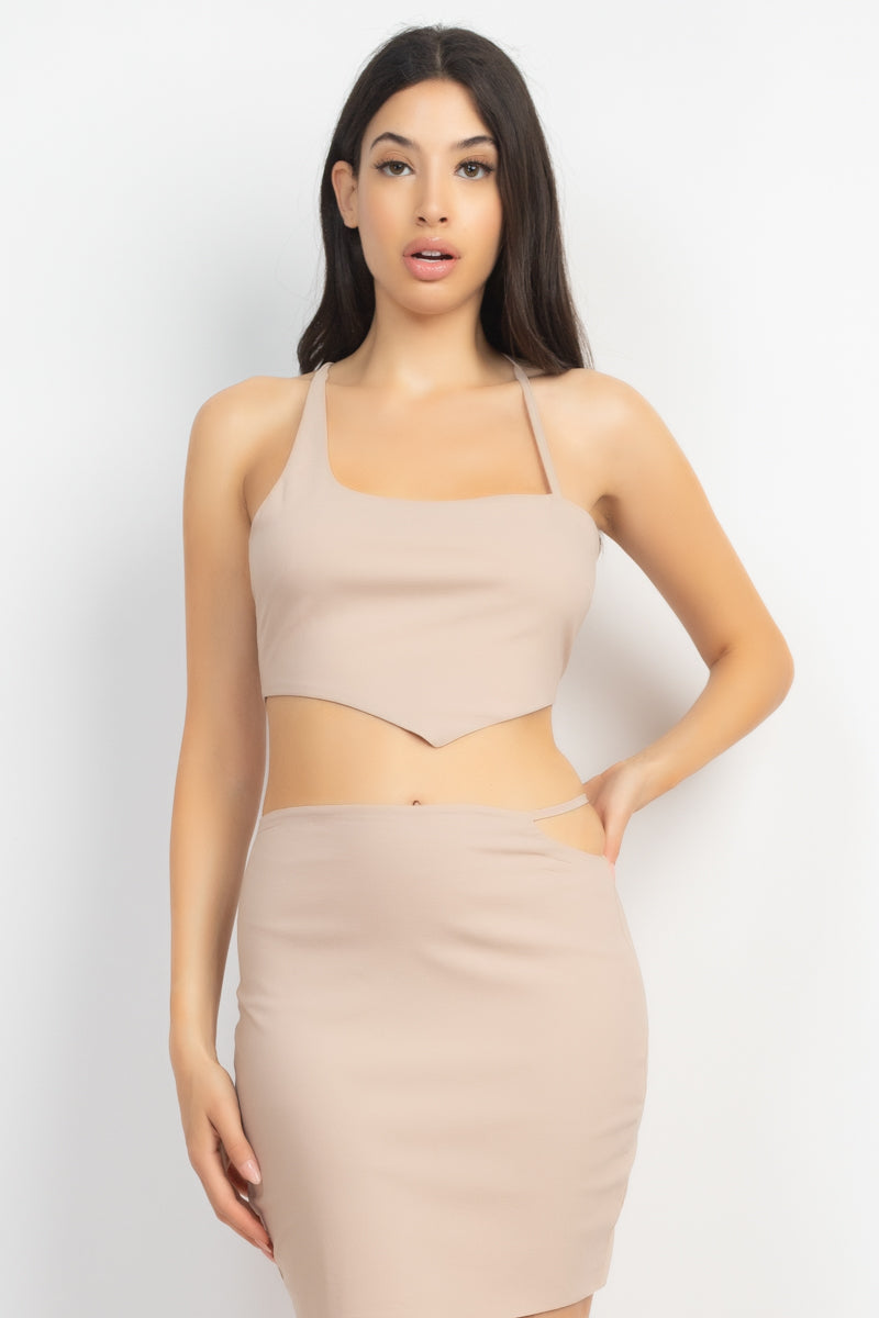 Asymmetrical Back Cross Top and Skirts Set