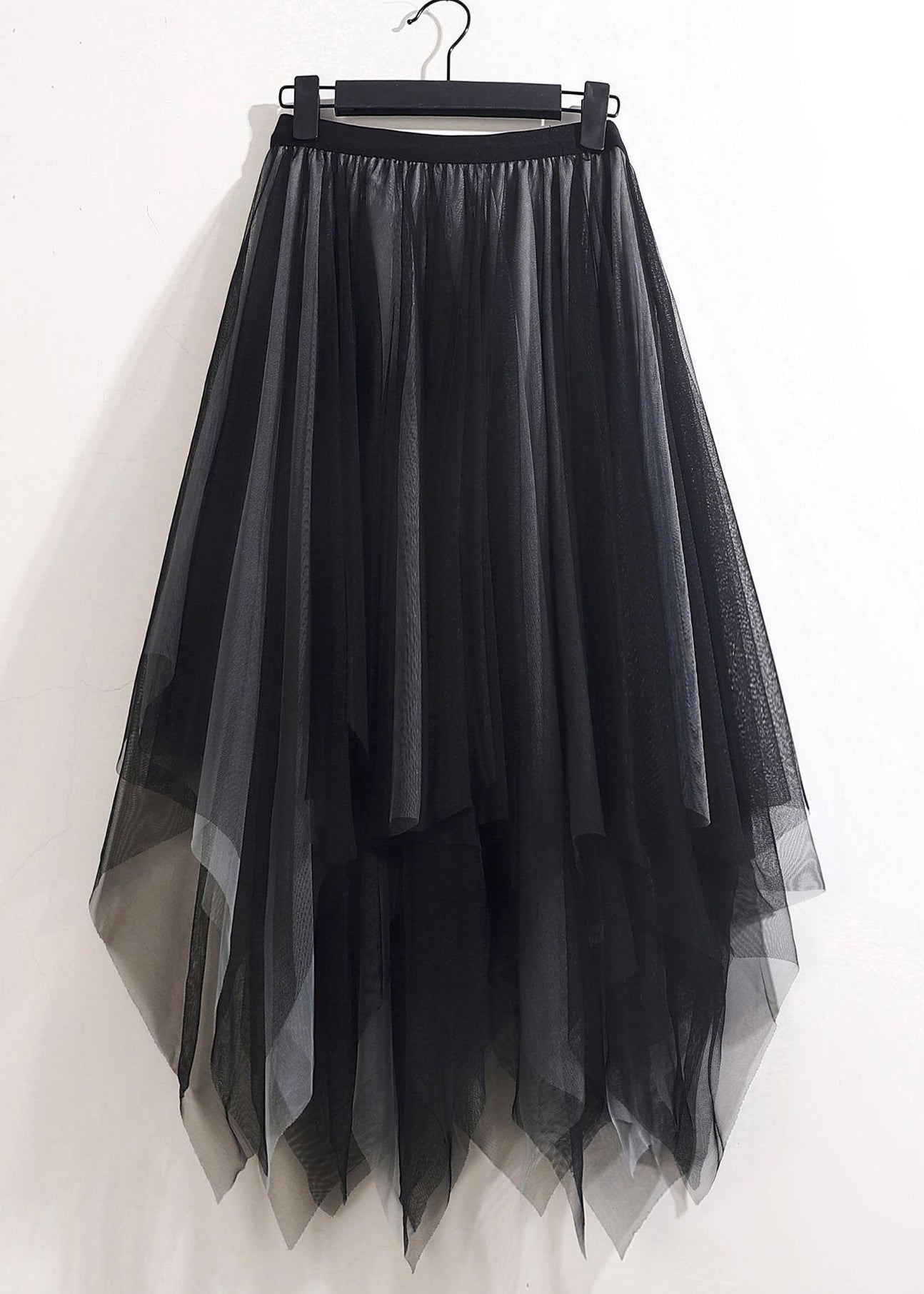 Asymmetrical Wrinkled Tulle Skirts in Loose Black Grey - Summer AS1061