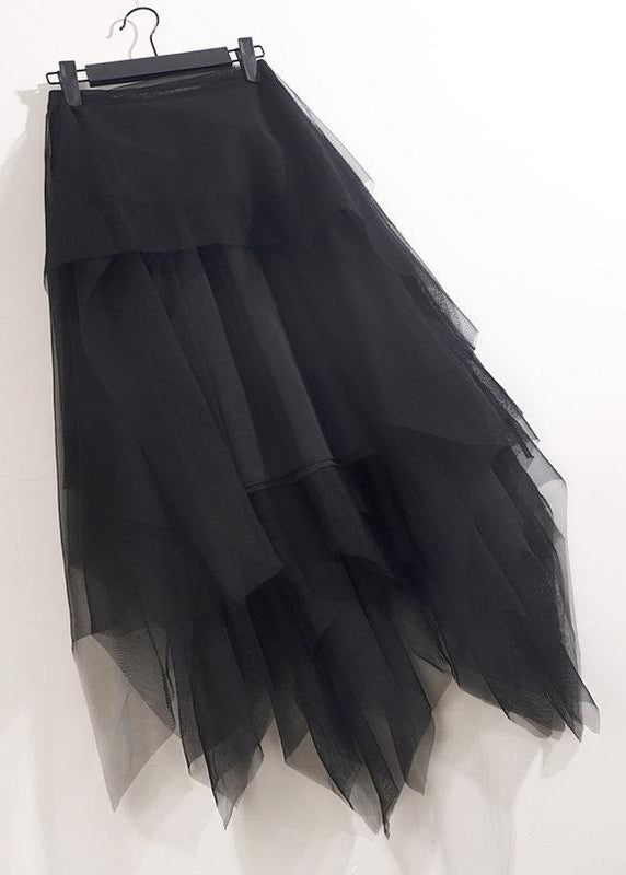 Asymmetrical Wrinkled Tulle Skirts in Loose Black Grey - Summer AS1061