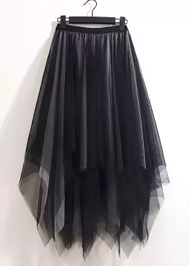 Asymmetrical Wrinkled Tulle Skirts in Loose Black Grey - Summer AS1061