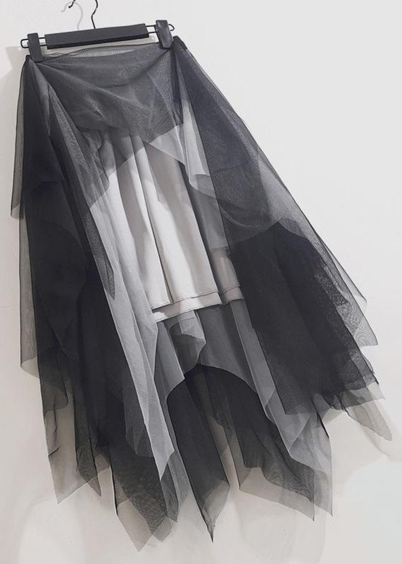 Asymmetrical Wrinkled Tulle Skirts in Loose Black Grey - Summer AS1061