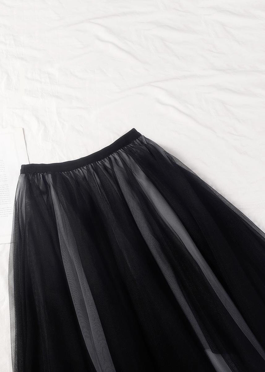 Asymmetrical Wrinkled Tulle Skirts in Loose Black Grey - Summer AS1061