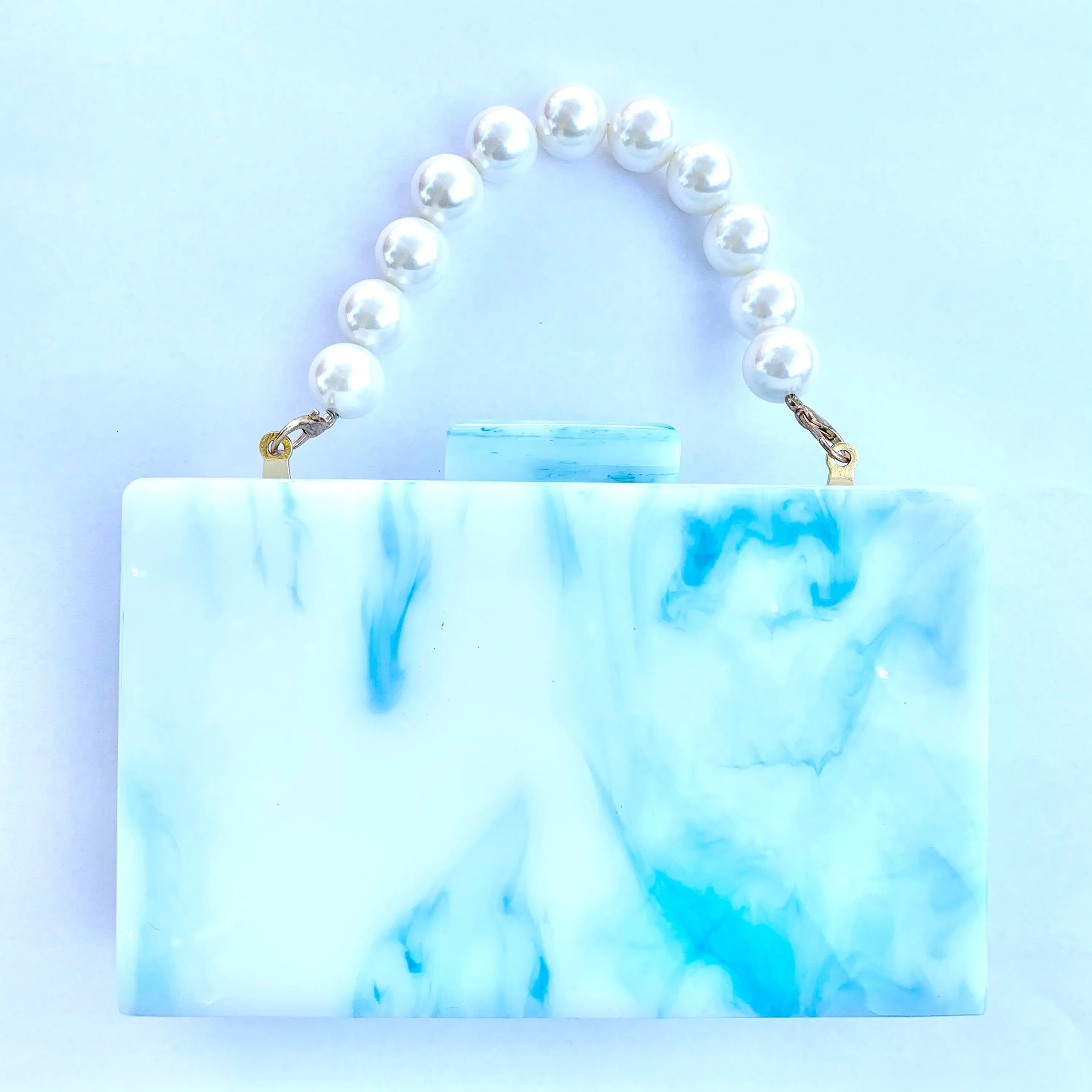 Baby Blue Marbled Acrylic Clutch