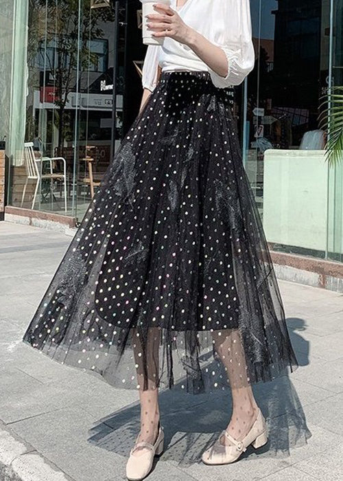 Black Embroidered High Waist Tulle A line Skirts for Women (AS1074)