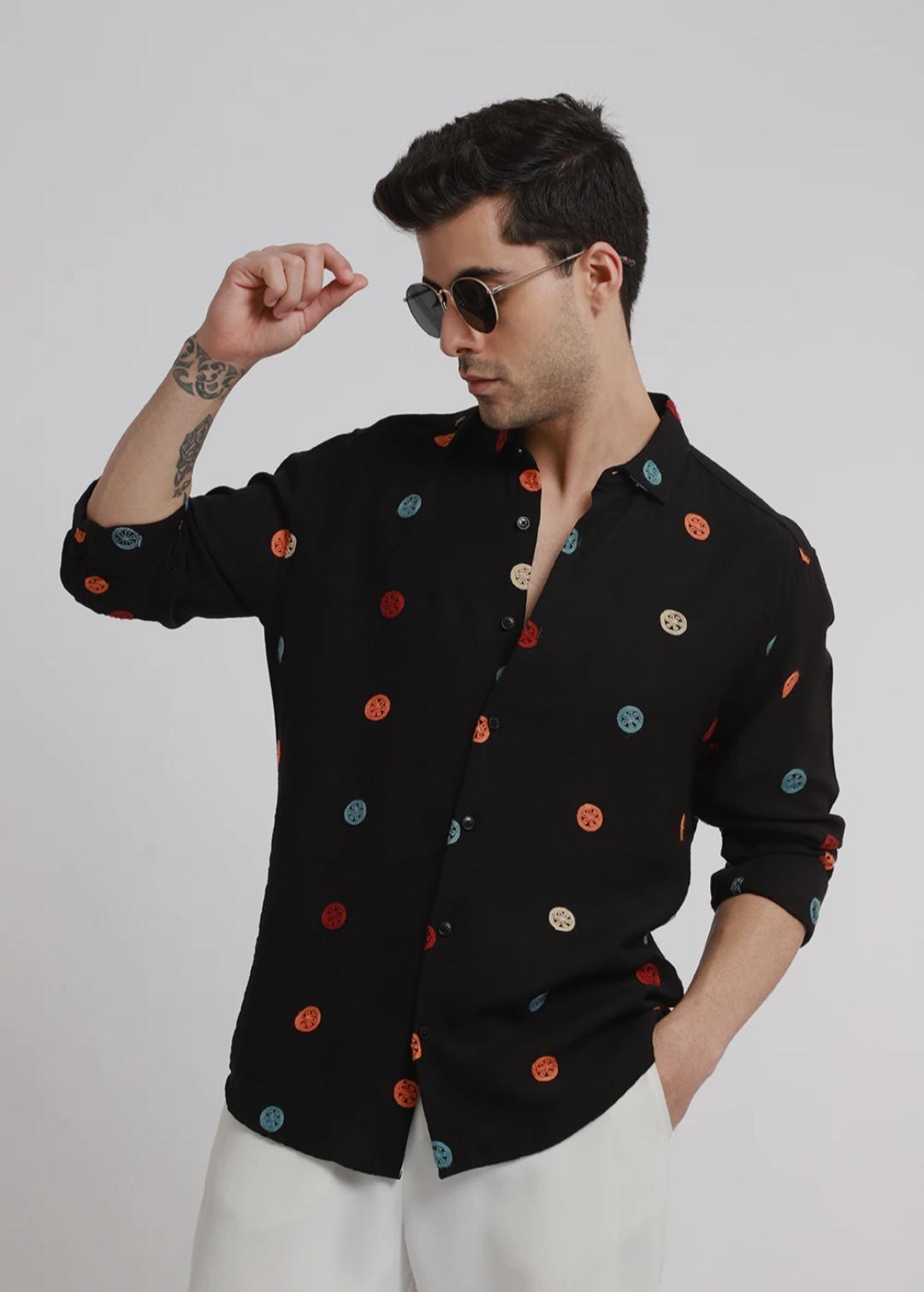 black embroidered neon shirt