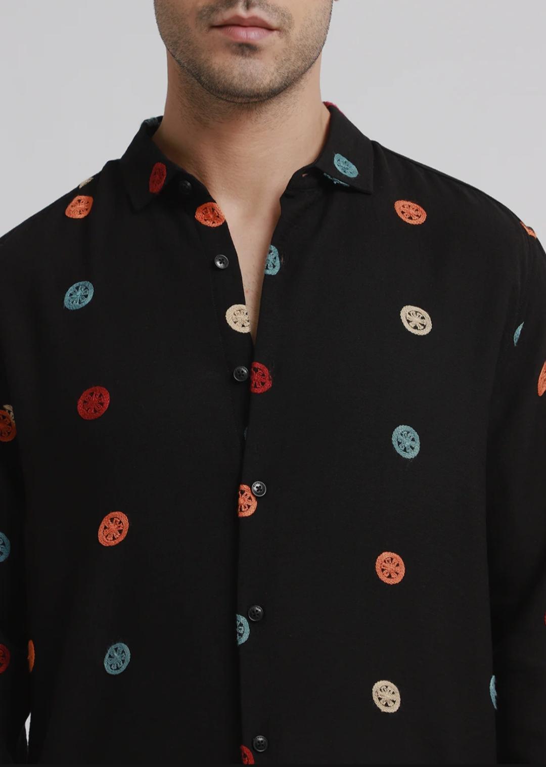 black embroidered neon shirt