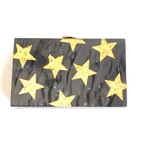 Black Acrylic Clutch with Gold Star Design