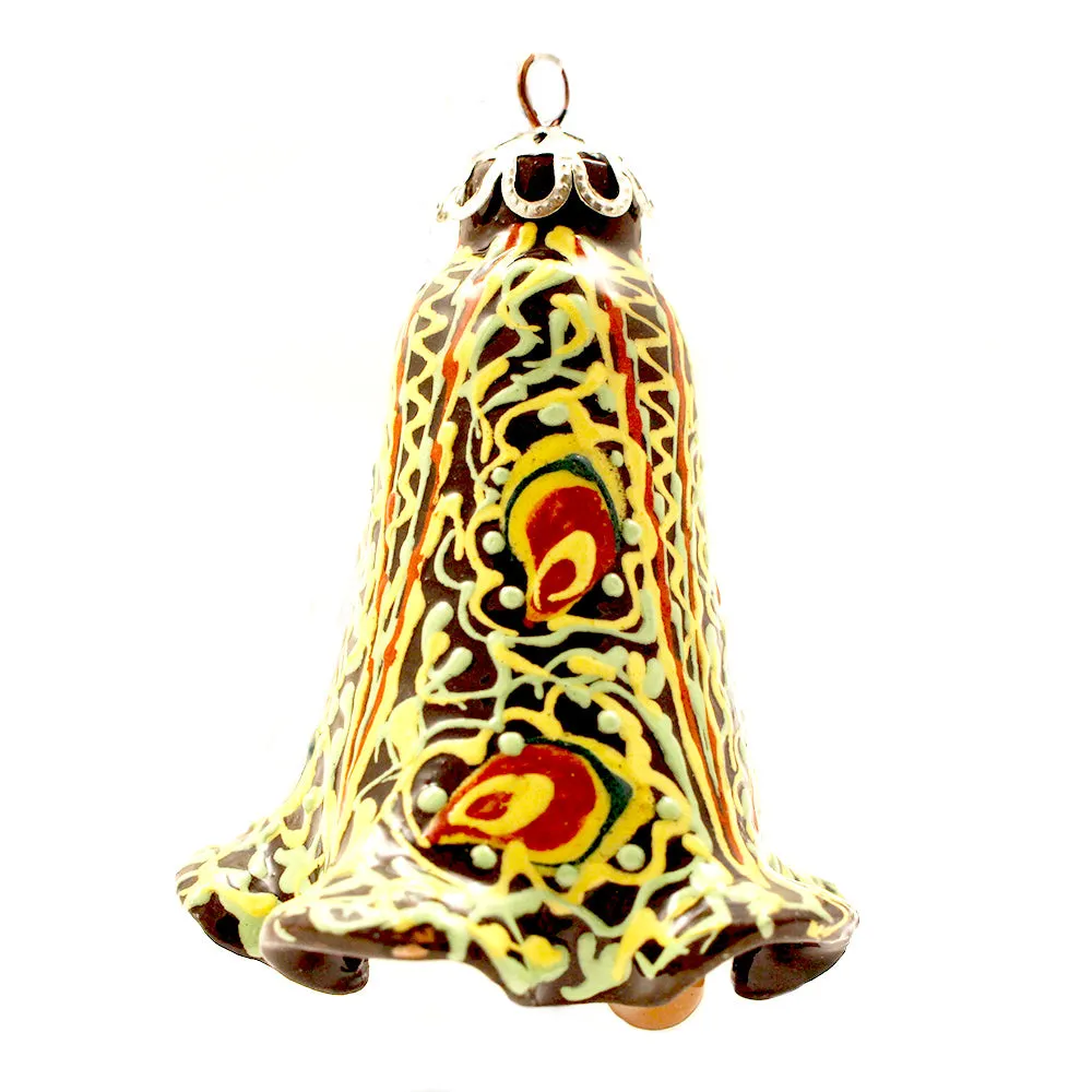 Black Prancing Paisley Ceramic Ornament with Bell Background.