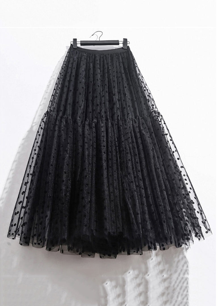 Black Print Elastic Waist Tulle Skirts for Summer (AS1005)