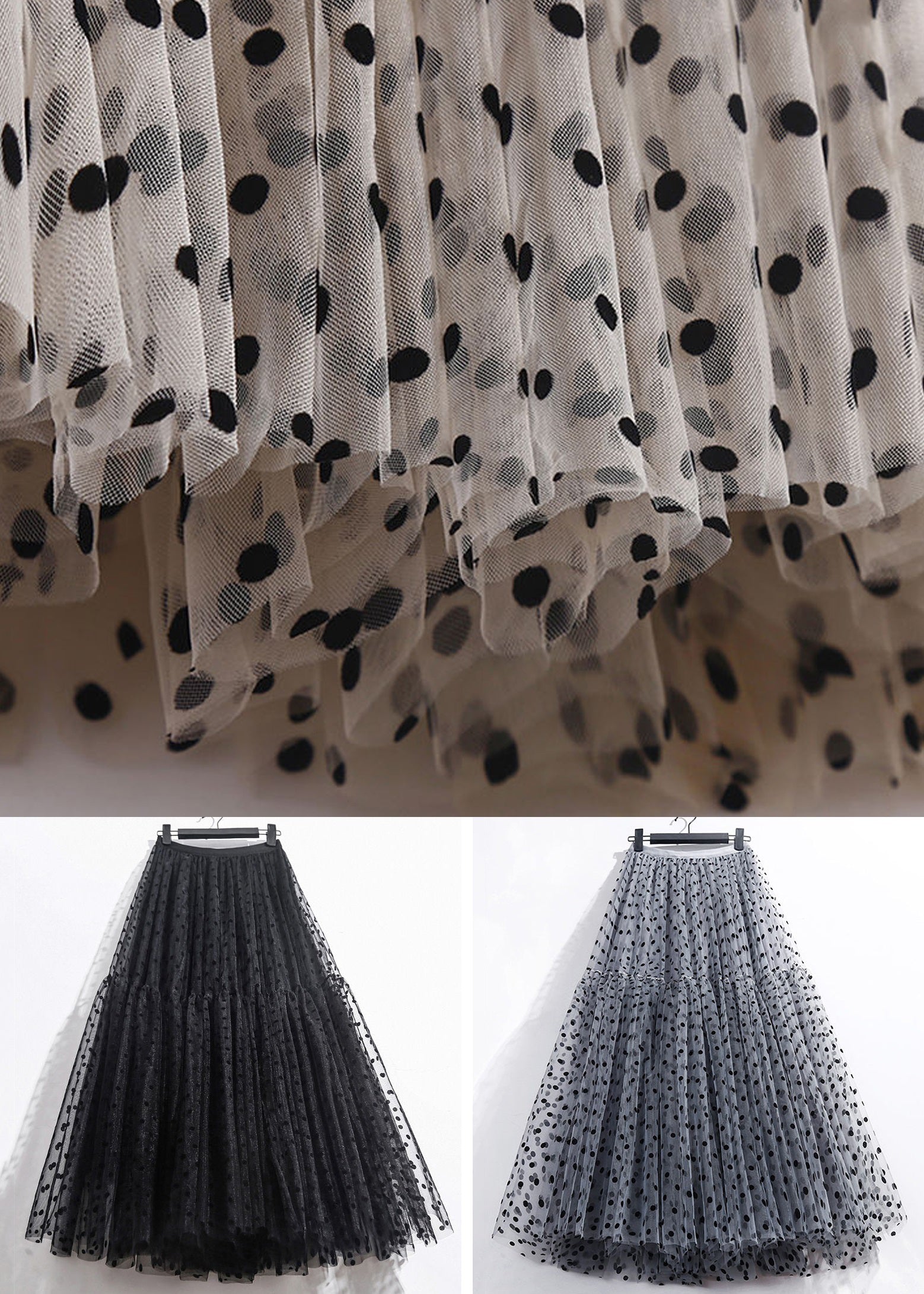 Black Print Elastic Waist Tulle Skirts for Summer (AS1005)