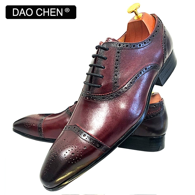 Black Red Cap Toe Casual Men's Dress Shoes