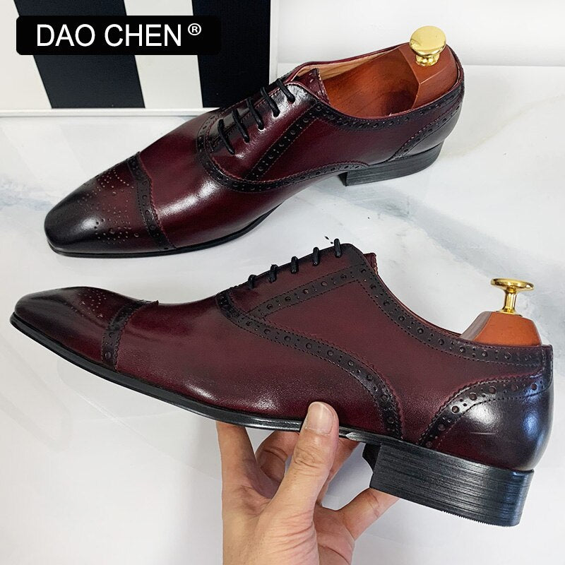 Black Red Cap Toe Casual Men's Dress Shoes