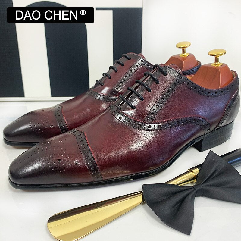 Black Red Cap Toe Casual Men's Dress Shoes