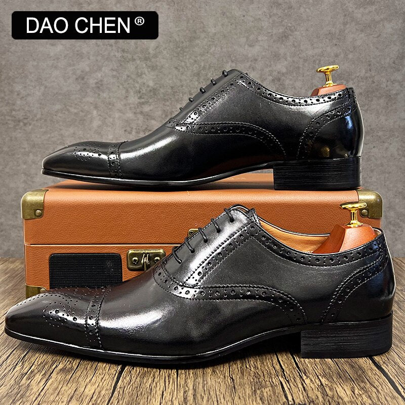 Black Red Cap Toe Casual Men's Dress Shoes