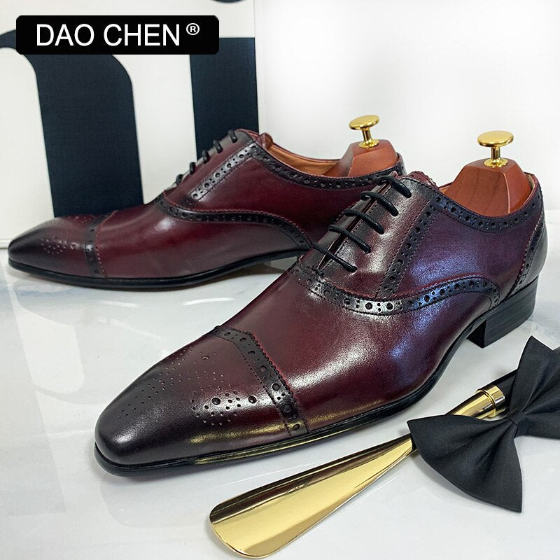 Black Red Cap Toe Casual Men's Dress Shoes