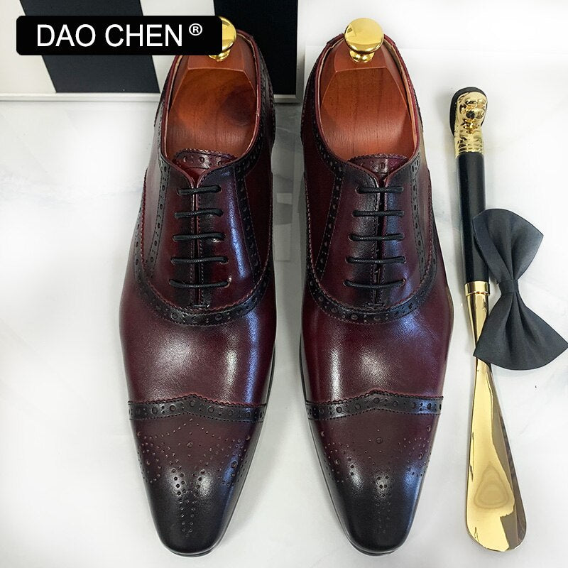 Black Red Cap Toe Casual Men's Dress Shoes