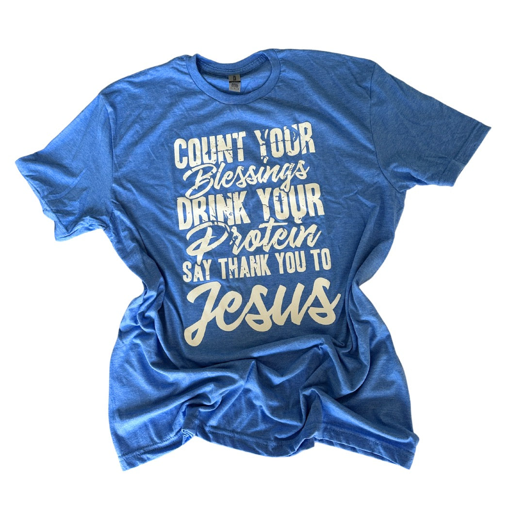 Blessings Count - Heather Blue Tee