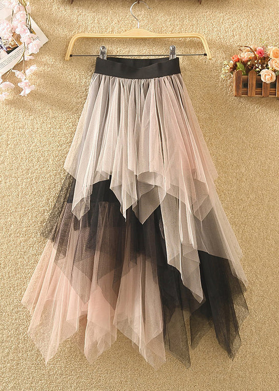 Blue Patchwork Tulle Skirts with Asymmetrical Elastic Waist for Summer | AS1087