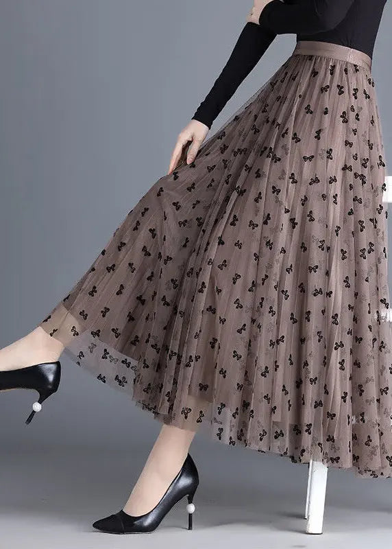 Brown Butterfly Tulle Pleated Skirts - Modern Spring Fashion HA1033.