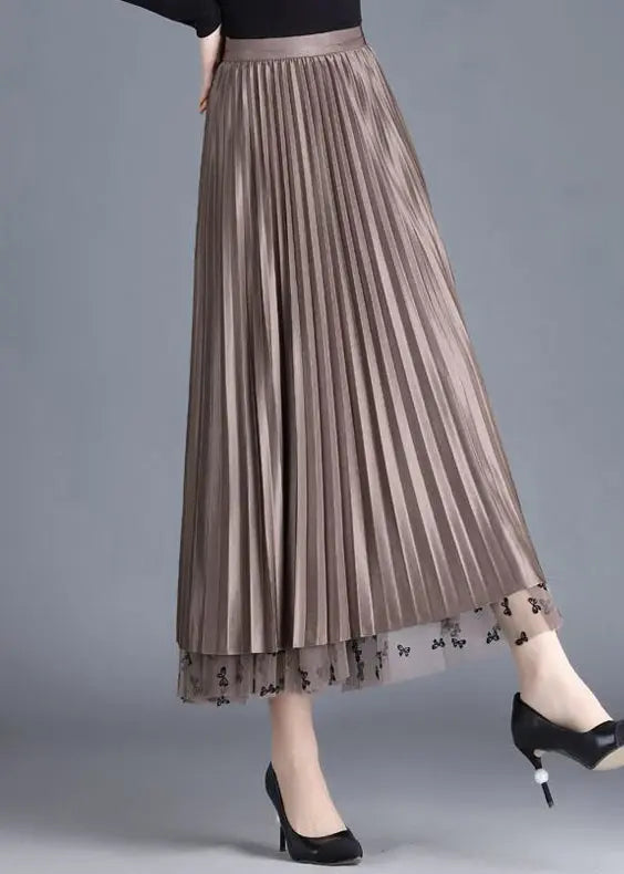 Brown Butterfly Tulle Pleated Skirts - Modern Spring Fashion HA1033.