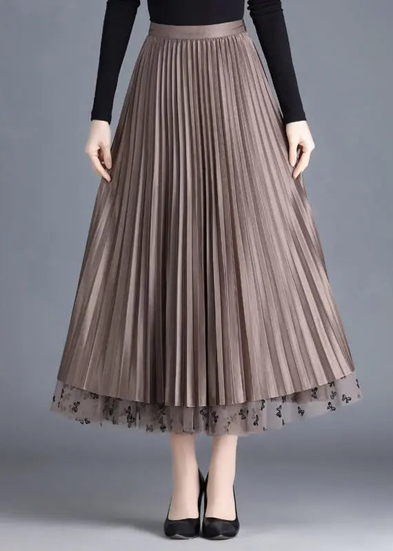 Brown Butterfly Tulle Pleated Skirts - Modern Spring Fashion HA1033.