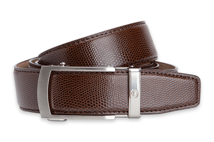 Camden Brown Lizard Skin Dress Belt - 1 3/8 Inch Strap.