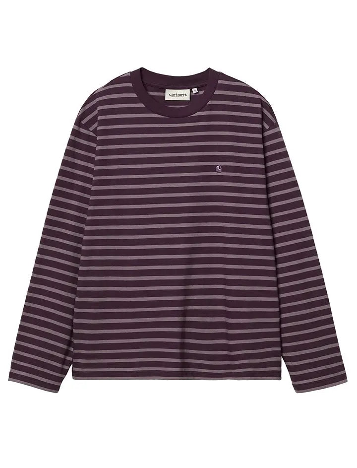 Carhartt WIP Long Sleeve Nell Stripe T-Shirt - Dark Plum / Misty Thistle - Ideal for streetwear enthusiasts.